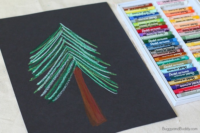 winter tree art for kids with oil pastels