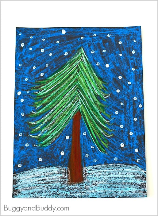 Winter Tree Art Project for Kids using oil pastels! 