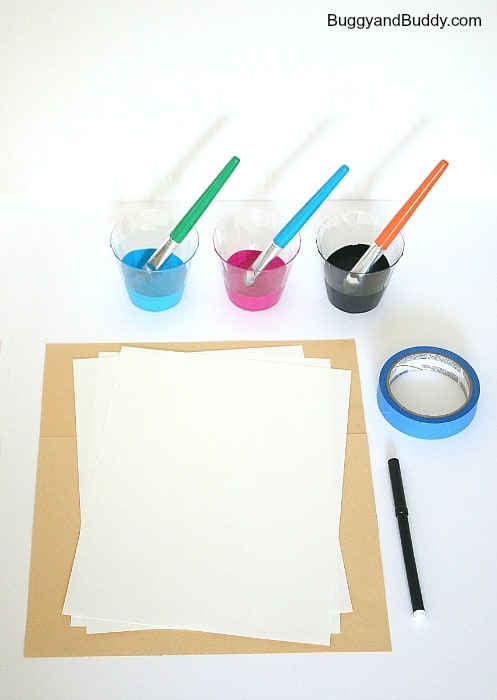 materials for inspirational splatter paint art project for kids