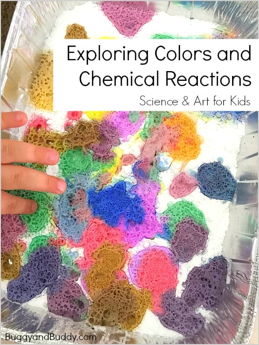 Science and Art for Kids: Exploring colors with chemical reactions (A fun science activity for preschool and kindergarten using baking soda and vinegar)