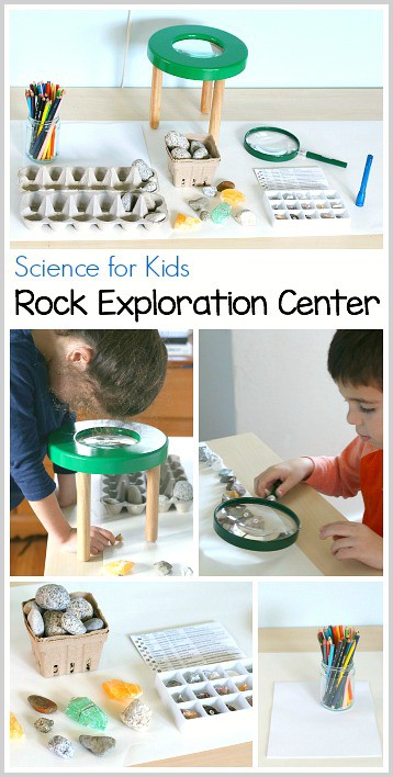 Science for Kids: Setting up a rock exploration center. Such a fun, hands-on way for kids to learn about geology! ~ BuggyandBuddy.com