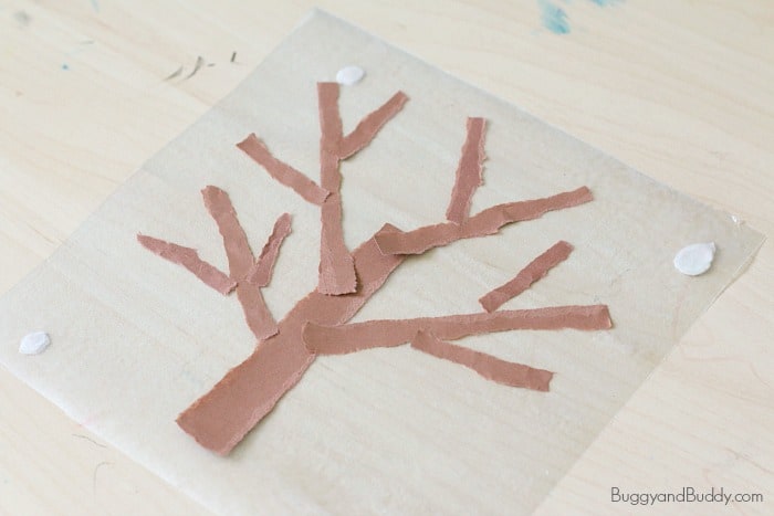 Cool Winter Craft for Kids: Winter Tree Tear Art Suncatcher
