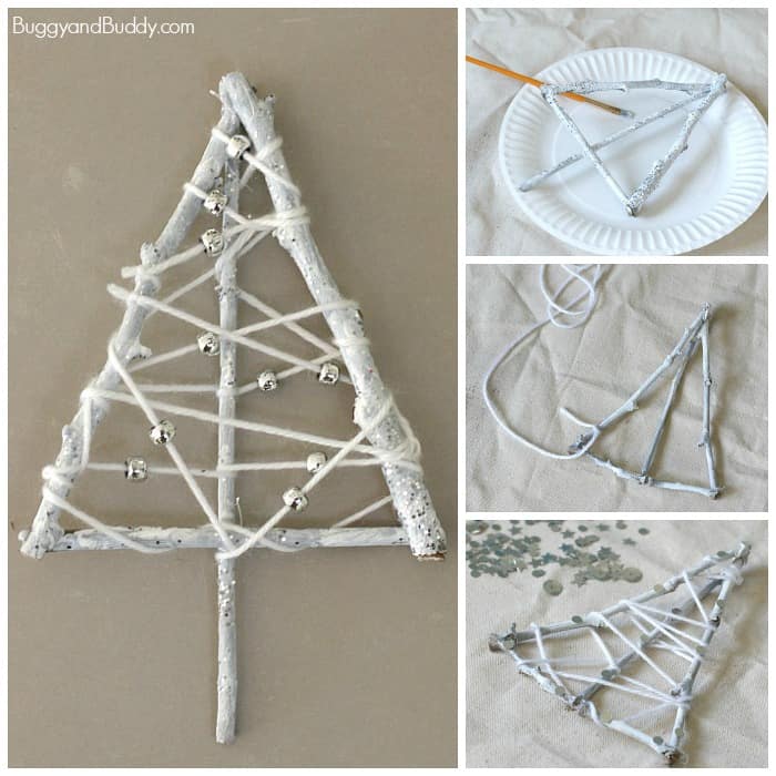 Winter Tree Craft for Kids Using Yarn Wrapped Sticks