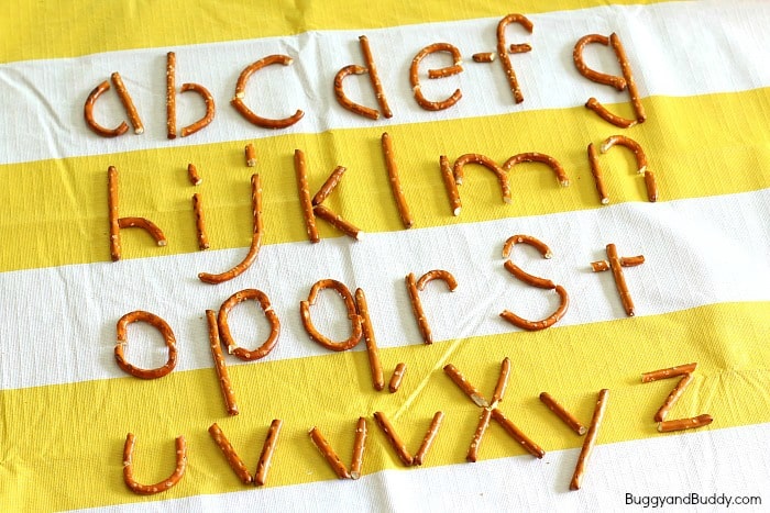 ABC's for Kids: Making letters of the alphabet with pretzels.