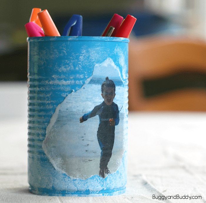 personalized tin can pencil holder craft for kids- perfect homemade gift for mother's day or father's day