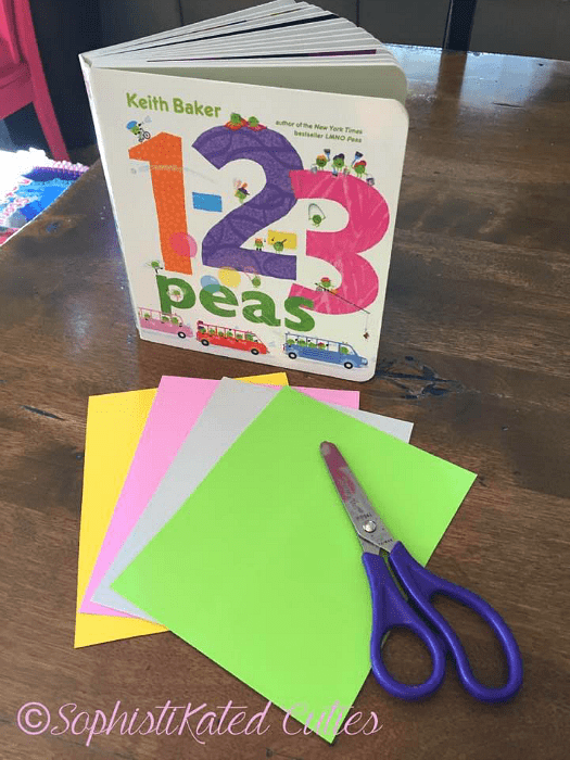materials for counting math activity inspired by the children's book 1-2-3 peas