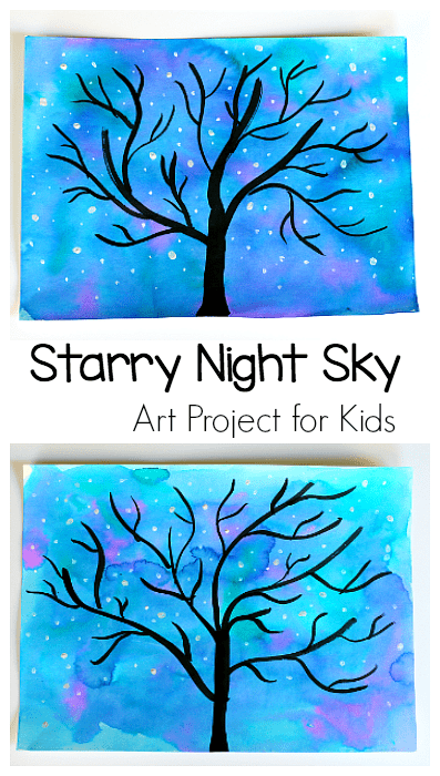 Starry Night Sky and Tree Art Activity for Kids