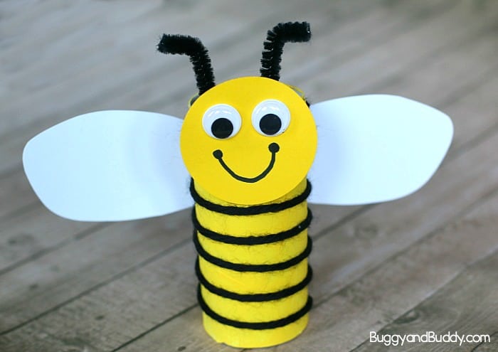Cardboard Tube Bee Craft for Kids Using Yarn - Buggy and Buddy