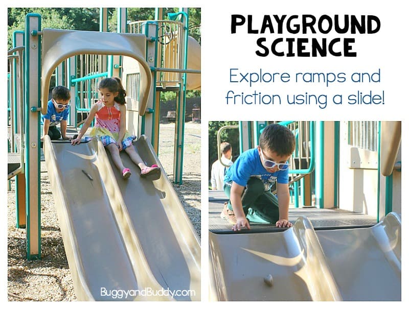 playground science for kids: exploring ramps and friction using a slide