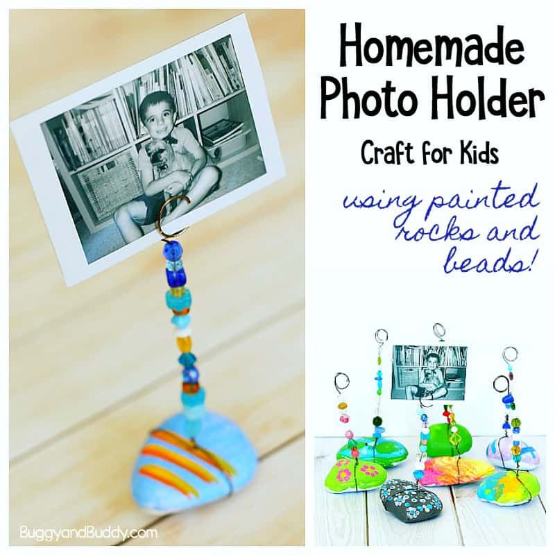 DIY Rock Photo Holder Craft for Kids using painted stones, wires and beads! 