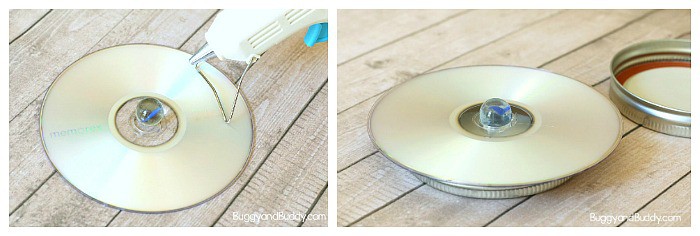 glue a marble in the center of the CD to make your spinning top
