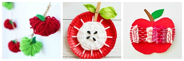 Apple crafts for kids using yarn and weaving