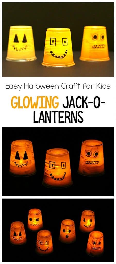 Super Easy Halloween Craft for Kids: Make Glowing Jack-o-lanterns using plastic cups