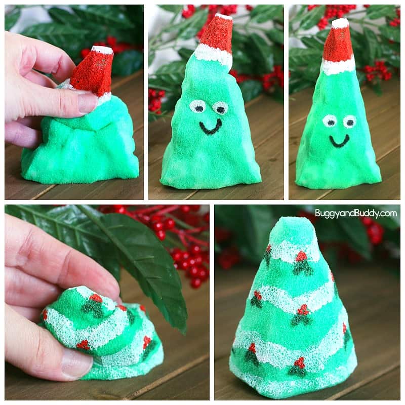DIY Christmas Tree Squishies Tutorial: Make your own Christmas tree squishy toy- fun craft and sensory play for kids!