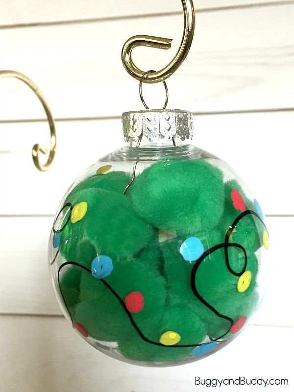 Christmas Light Ornament Craft for Kids Using pom poms