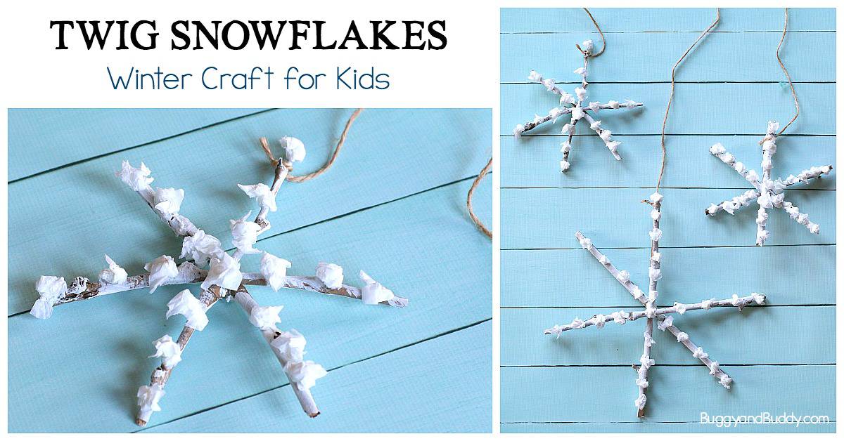 Twig Snowflakes: Winter Process Art Project for kids using sticks (preschool and kindergarten)
