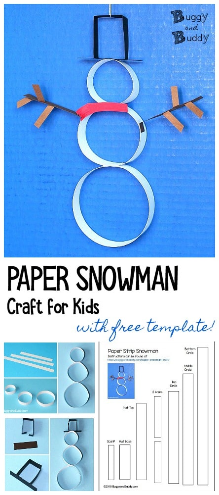 easy winter craft for kids: paper snowman craft for kids with free printable template