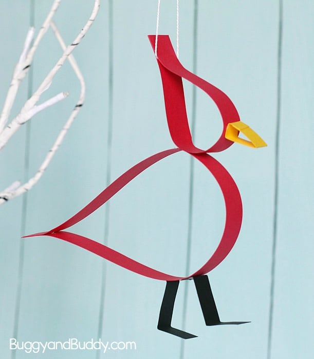 Paper Strip Cardinal Craft for Kids with Free Template