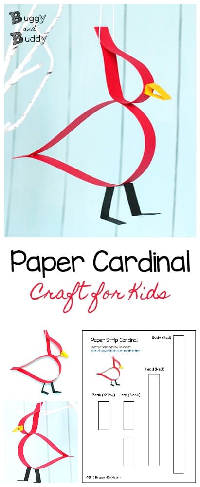 Easy Cardinal Craft for Kids Using Paper Strips- Perfect for winter or a unit on birds! 