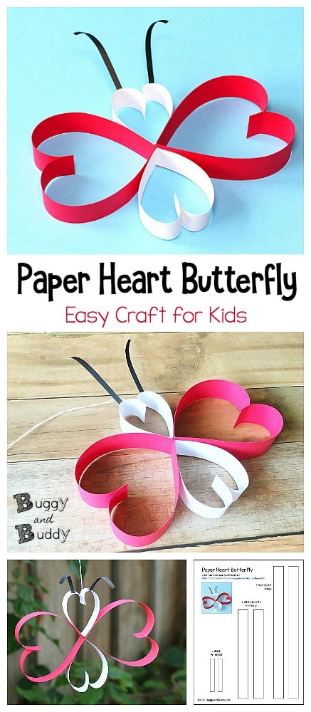 Paper Heart Butterfly Craft for Kids with Free Printable Template (For Valentine's Day or Spring!)