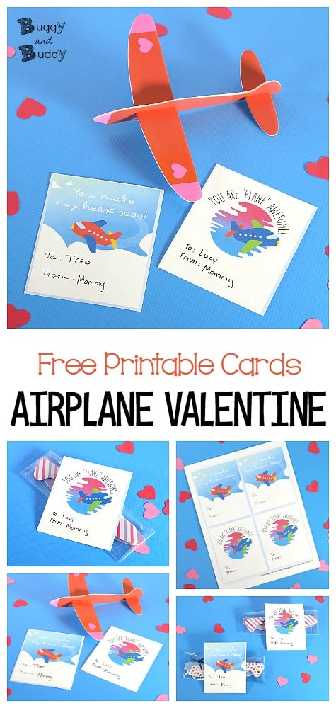 Free Printable Airplane Valentine Cards- Glider Favors for Valentine's Day