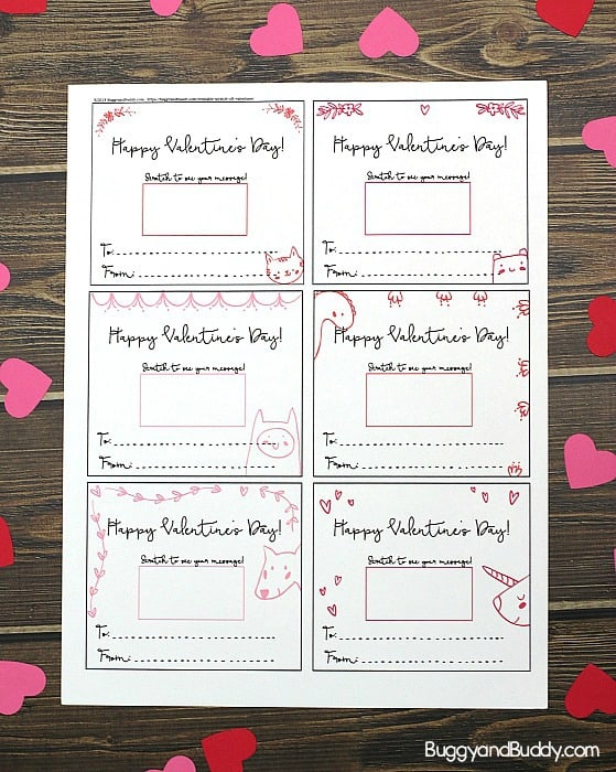 Free Printable ScratchOff Valentine Cards for Valentine's Day Buggy
