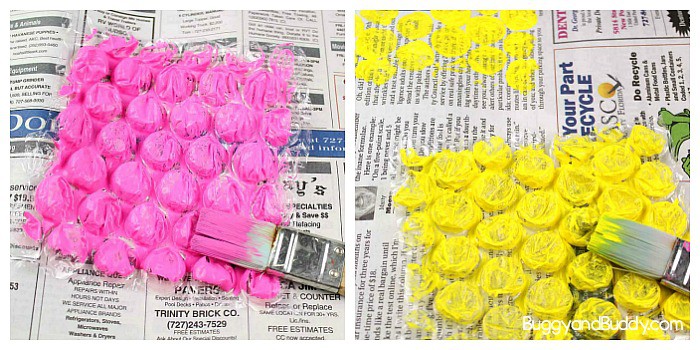 stamp your newspaper with painted bubble wrap
