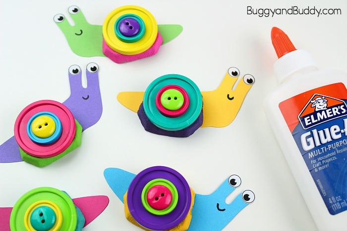 glue buttons onto your snail craft for kids