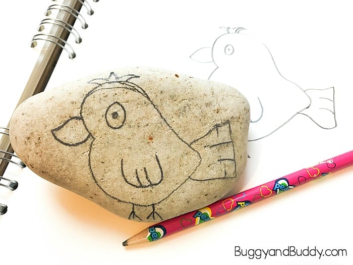 draw your bird onto your rock with a pencil