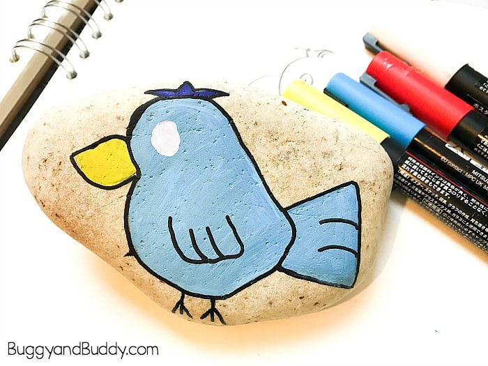 paint an eye onto your painted bird rock or stone