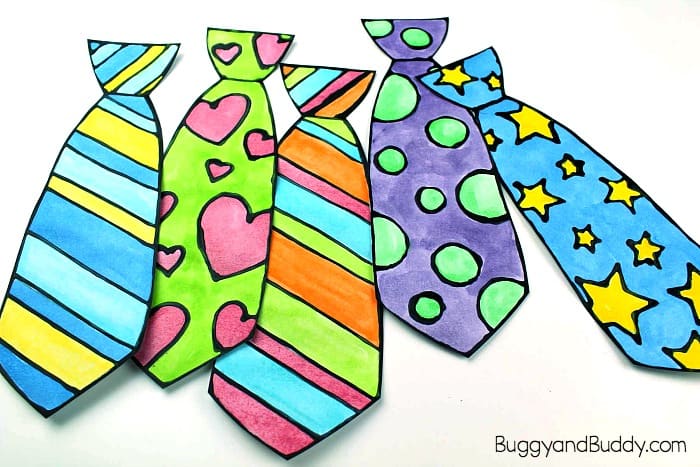 Father's Day Tie Craft for Kids Using Black Glue and Watercolor and free template