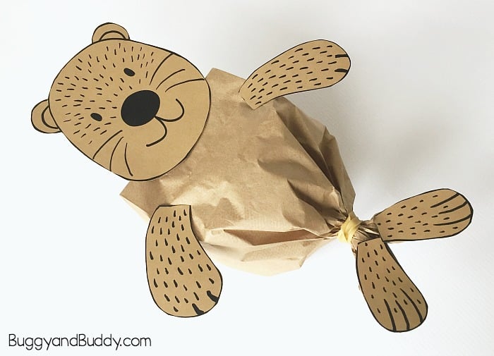 sea otter paper bag craft for kids with free printable template