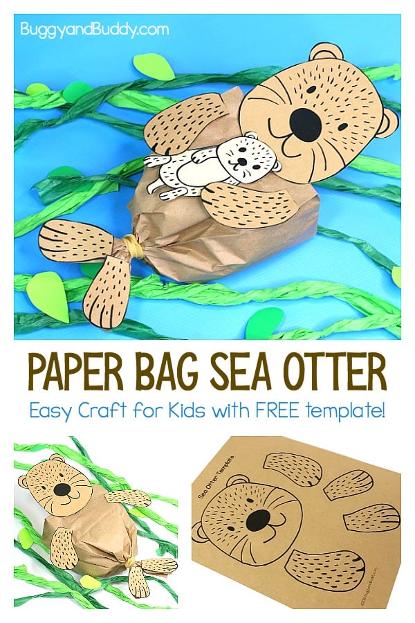 Paper Bag Sea Otter Craft for Kids with free printable sea otter and baby sea otter template- fun ocean or sea life craft