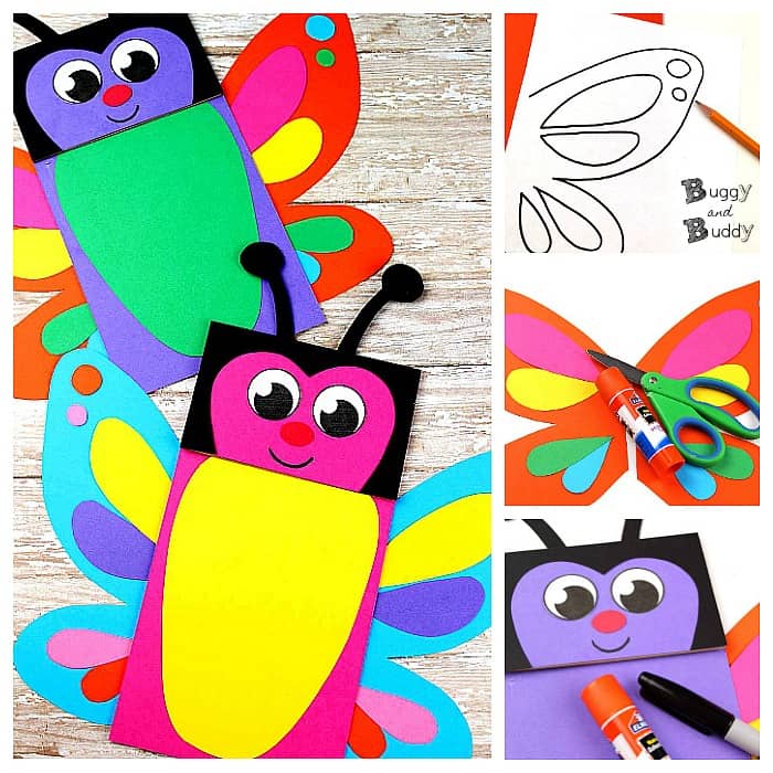 Butterfly Paper Bag Puppet Craft for Kids with Free Printable PDF Butterfly Template