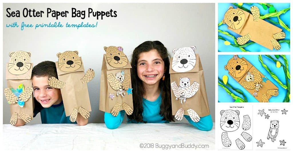 Sea Otter Paper Bag Puppet Craft for kIds with free sea otter and starfish templates!