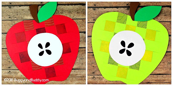 woven paper apple craft for kids in red or green