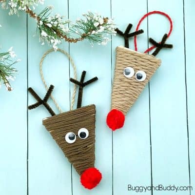 Yarn Wrapped Craft Stick Reindeer Ornament Craft for Kids