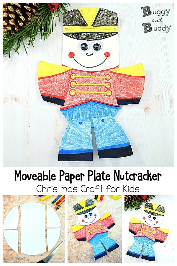 Moveable Paper Plate Nutcracker Craft for Kids for Christmas with Yarn Lacing